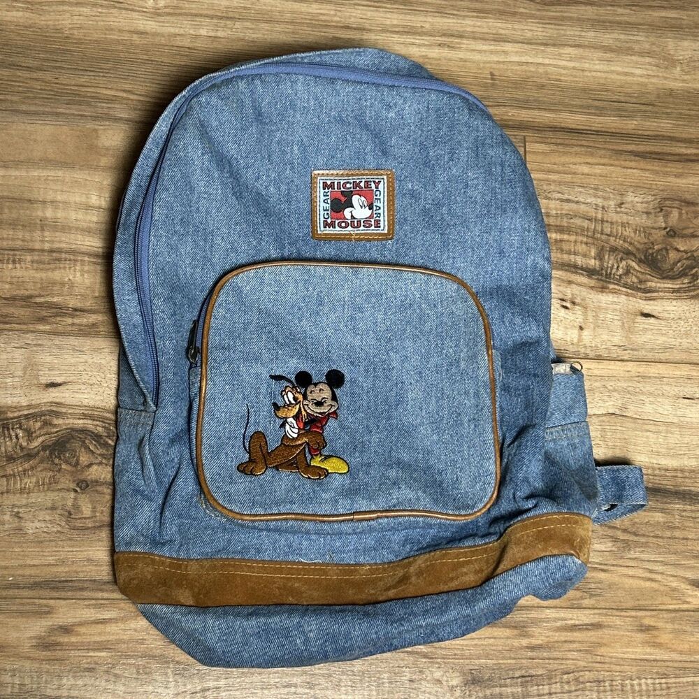 Vintage Slouchy Denim Backpack Mickey Gear Co Disney Mickey Mouse Embroidered